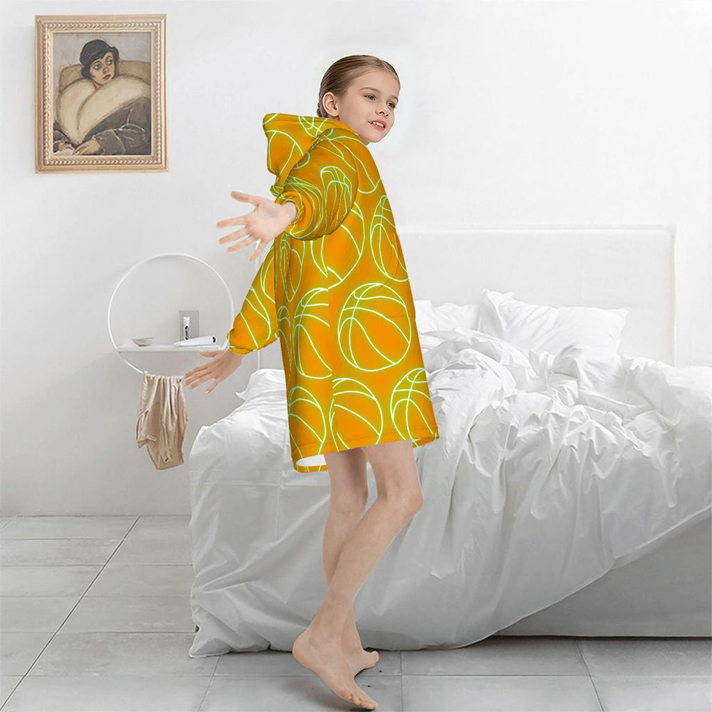 Youth Blanket Sweatshirt - Neon Green Basketballs Orange