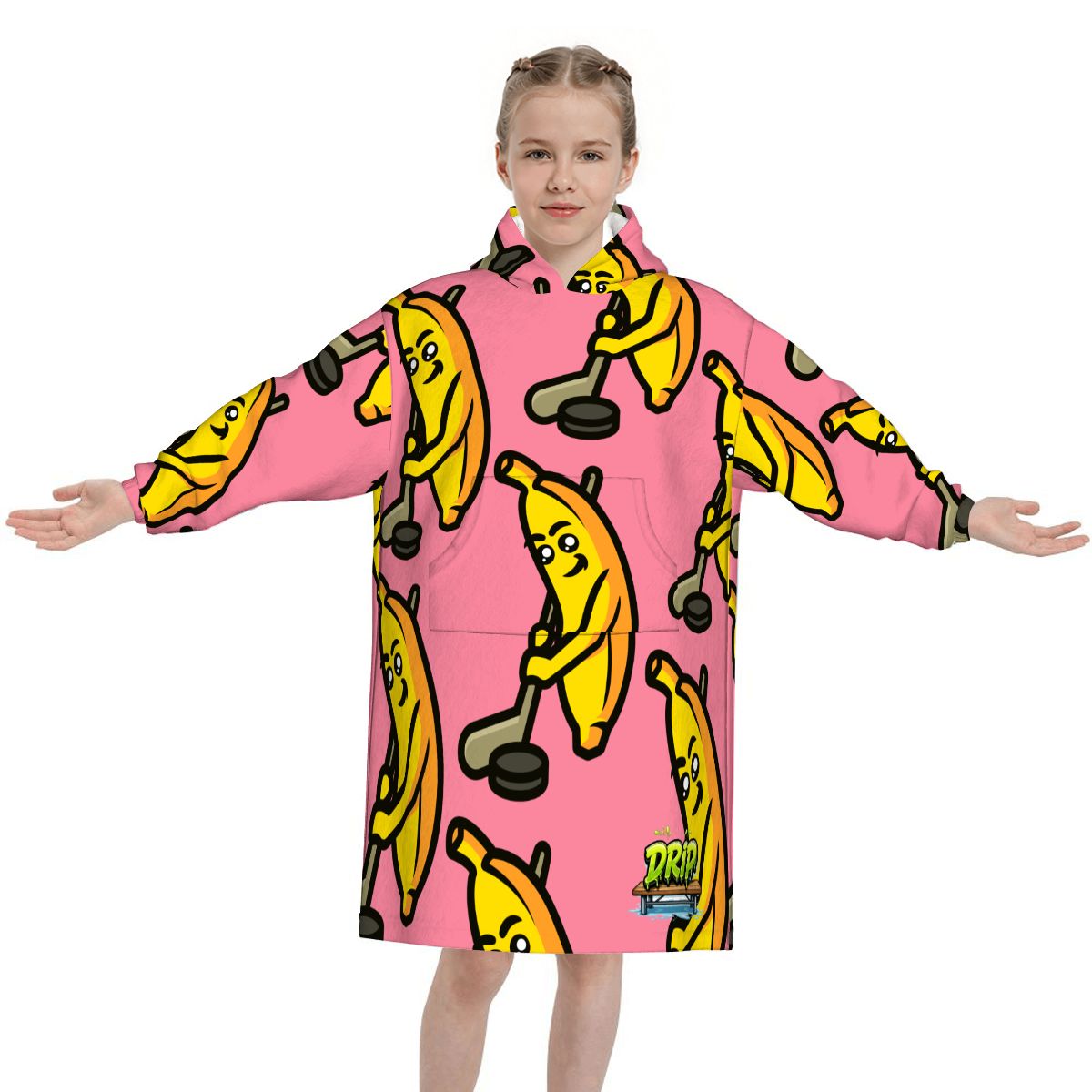 Youth Blanket Sweatshirt - Bananas for Hockey Pink
