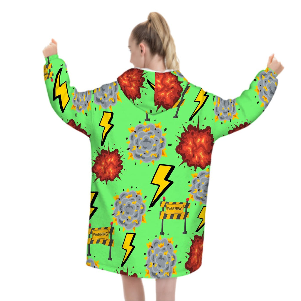 Adult Blanket Sweatshirt - I Come With a Warning Label Hot Green