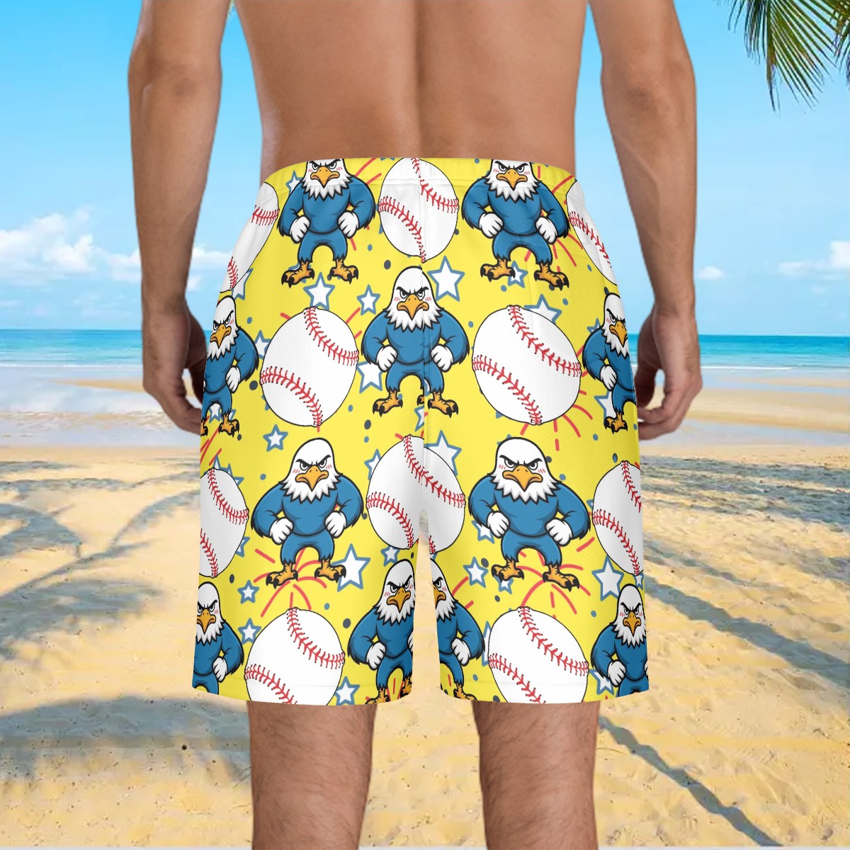 Men/Teen Swim Shorts - Stars and Strikes Yellow