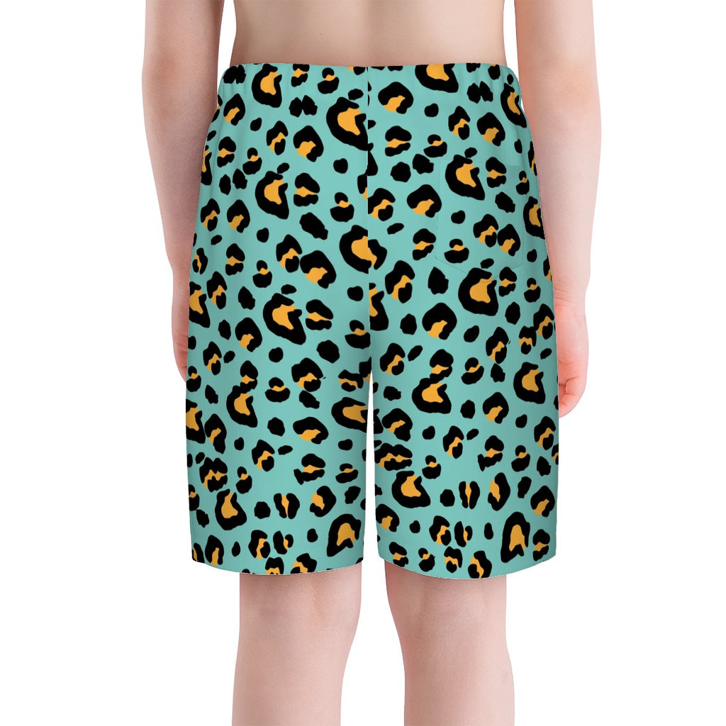 Youth Swim Shorts - Drip Bench Leopard Caribbean