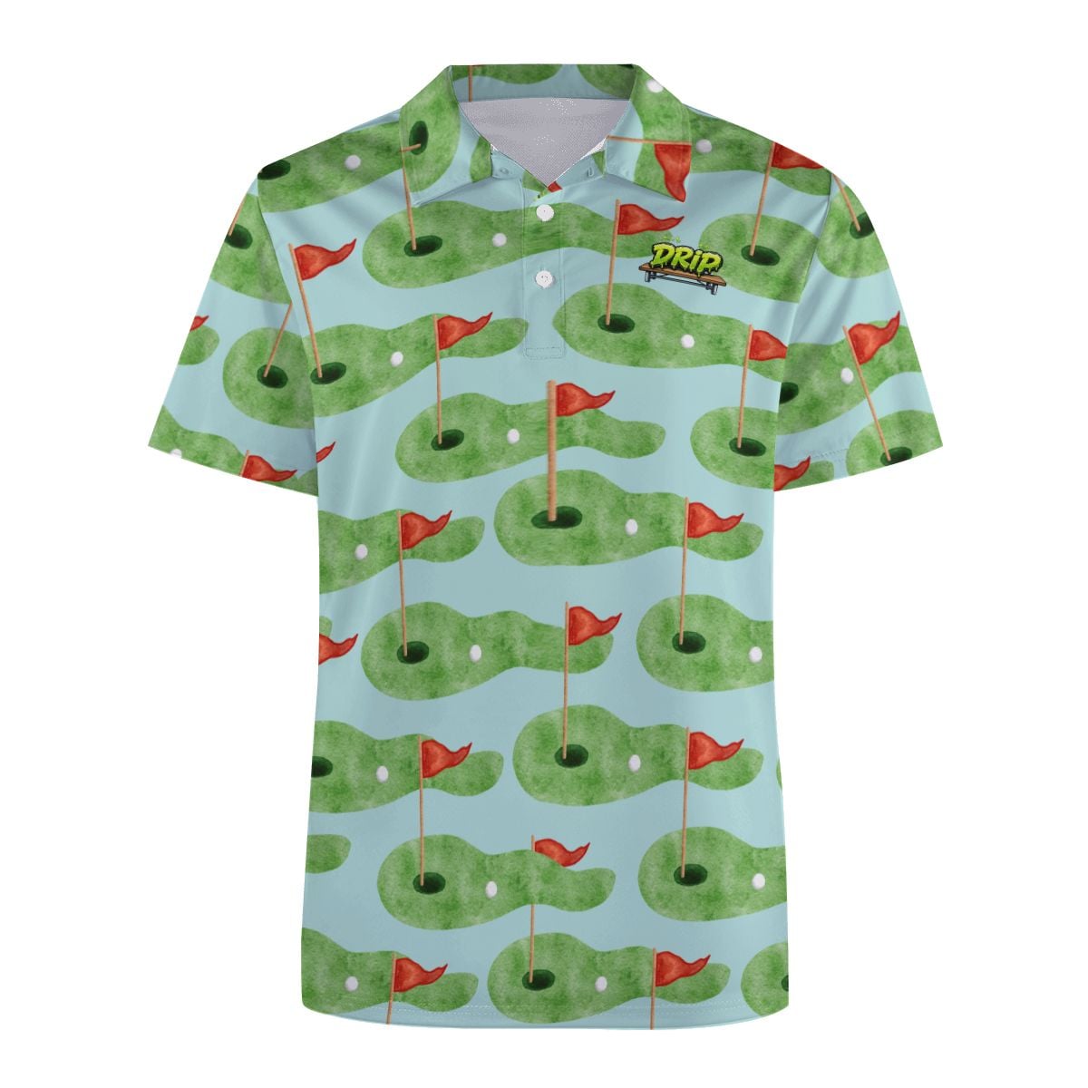 Uncle Golf Shirt - Green Hole Sketch Light Blue Green