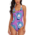 Cross-Back One Piece Swimsuit Women - Baseball Sprinkles Drip Purple