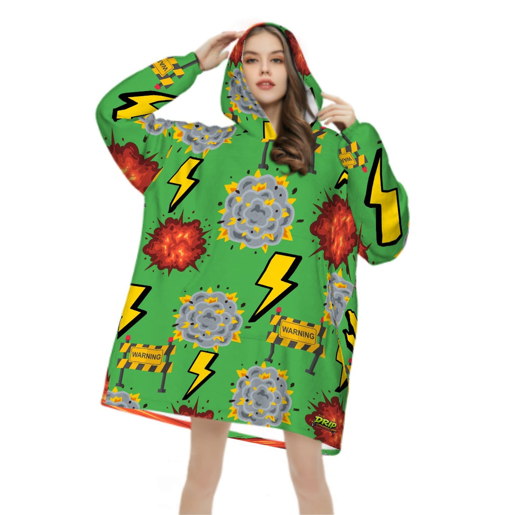 Adult Blanket Sweatshirt - I Come With a Warning Label Green