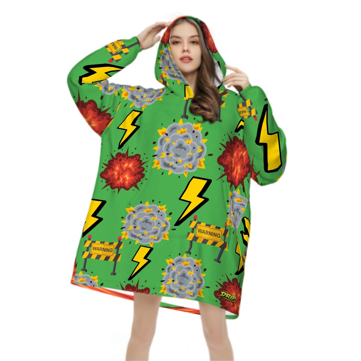 Adult Blanket Sweatshirt - I Come With a Warning Label Green