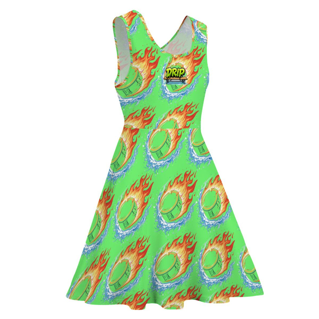 Women's Game Day Dress - Flamin Hockey Pucks Hot Green
