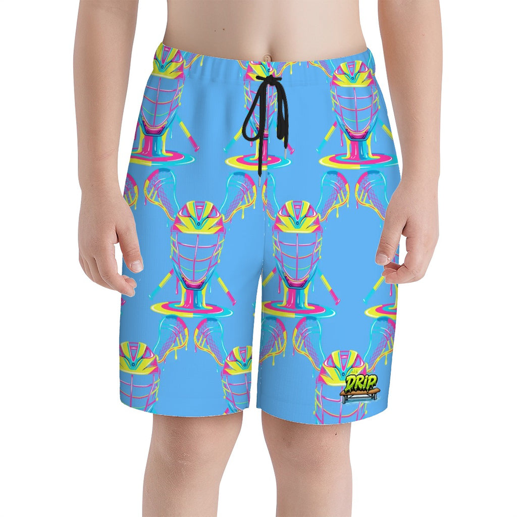 Youth Swim Shorts - Lacrosse Rainbow Drip Sky Blue