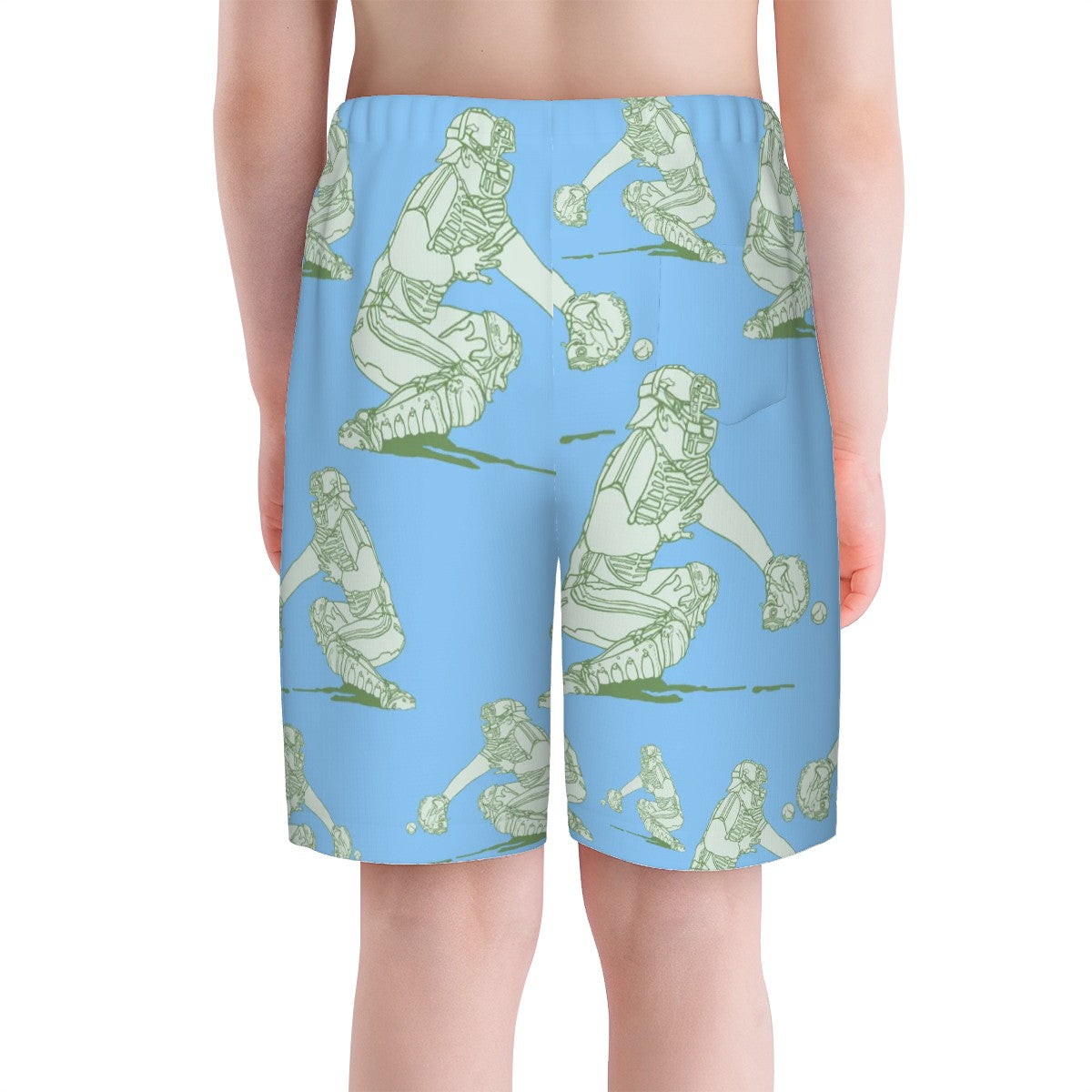 Youth Swim Shorts - Baseball Catcher Blue