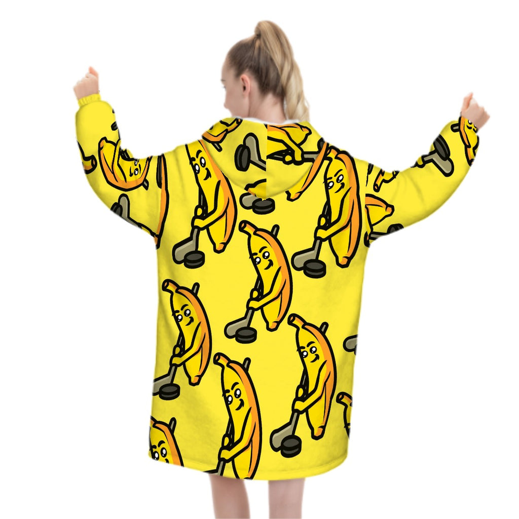 Adult Blanket Sweatshirt - Bananas for Hockey Yellow
