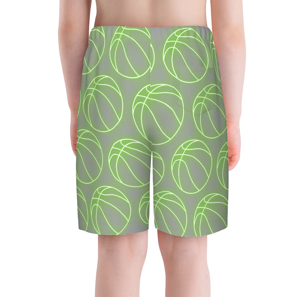 Youth Swim Shorts - Neon Basketballs Grey
