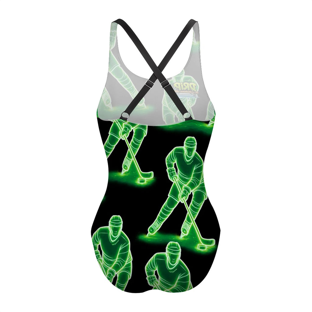 Cross-Back One Piece Swimsuit Women - Hockey Guys Black