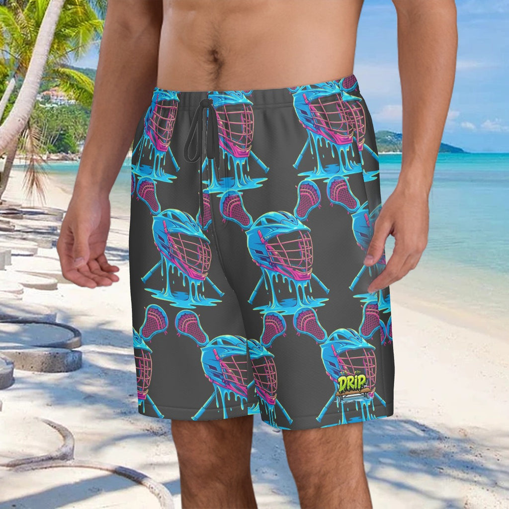 Men/Teen Swim Shorts - Lacrosse Helmet Sticks Charcoal