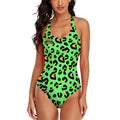 Cross-Back One Piece Swimsuit Women - Drip Bench Leopard Hot Green