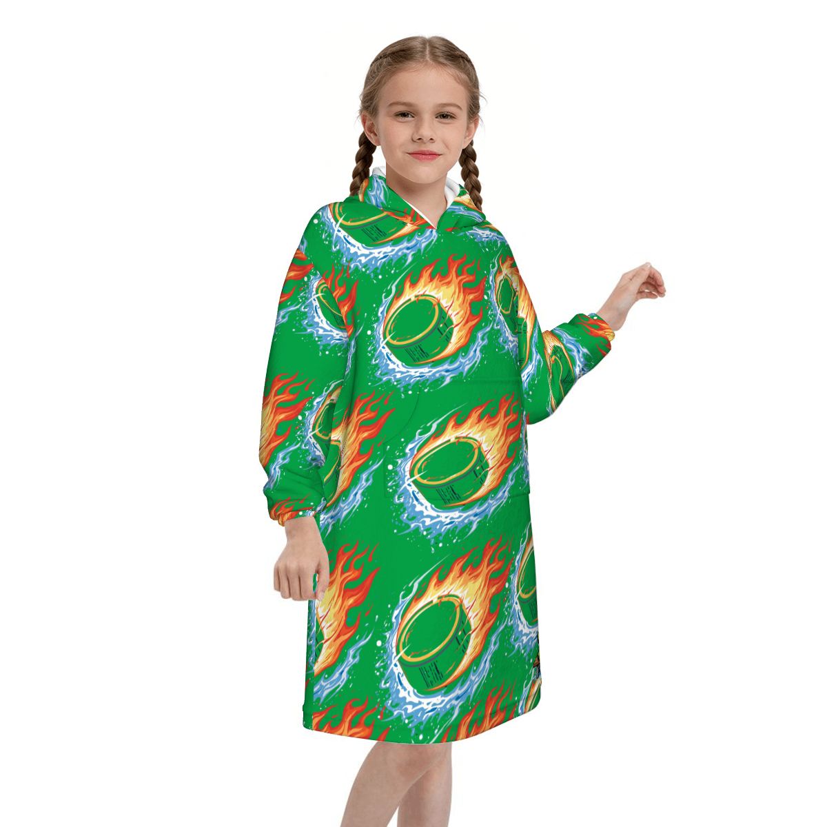 Youth Blanket Sweatshirt - Flamin Hockey Pucks Classic Green