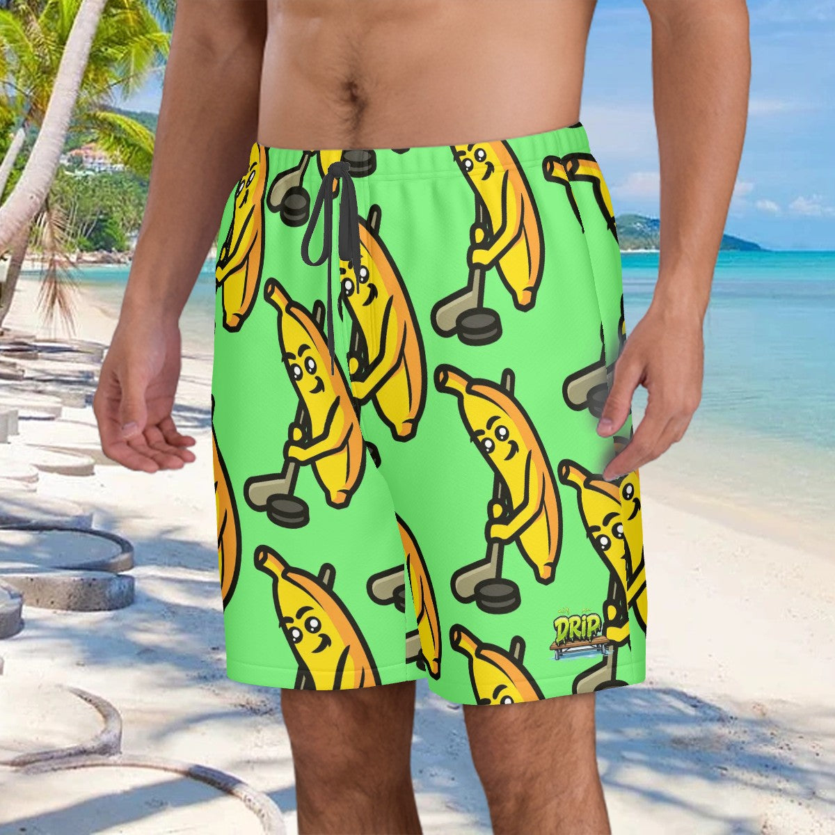Men/Teen Swim Shorts - Bananas for Hockey Hot Green