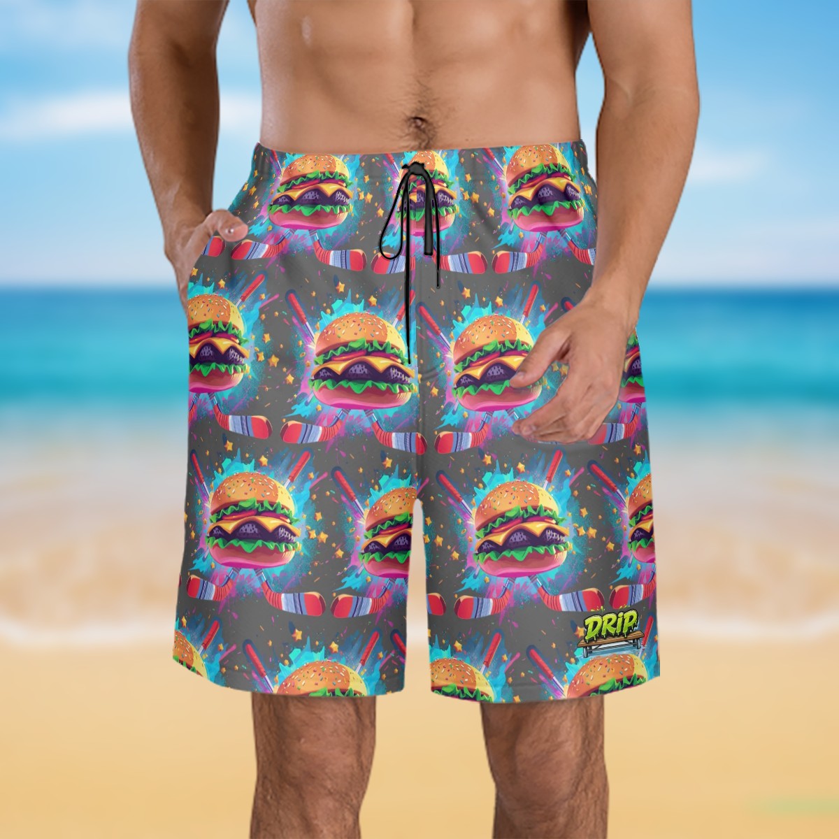 Men/Teen Swim Shorts - Lacrosse Rainbow Drip Charcoal