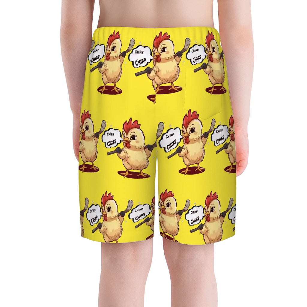 Youth Swim Shorts - Hockey Chirp Chirp Yellow