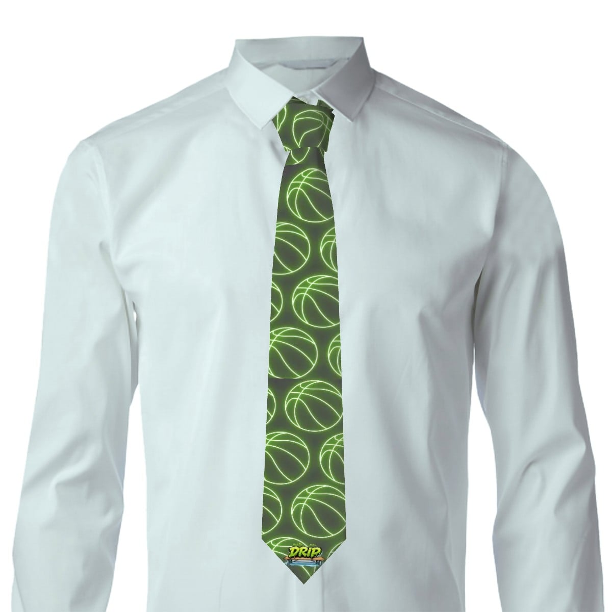 Game Day Tie - Neon Green Basketballs Charcoal