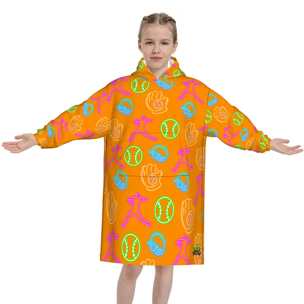 Youth Blanket Sweatshirt - Orange Neon Lights