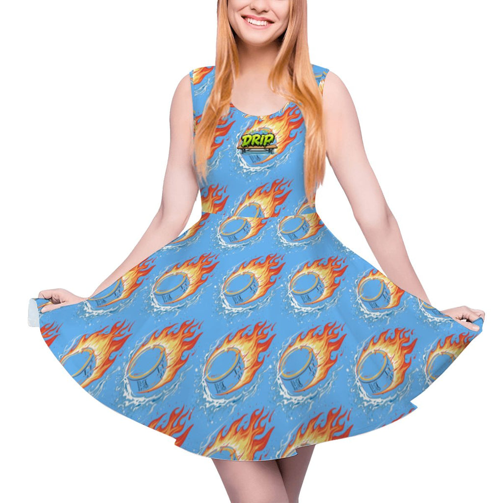 Women's Game Day Dress - Flamin Hockey Pucks Sky Blue