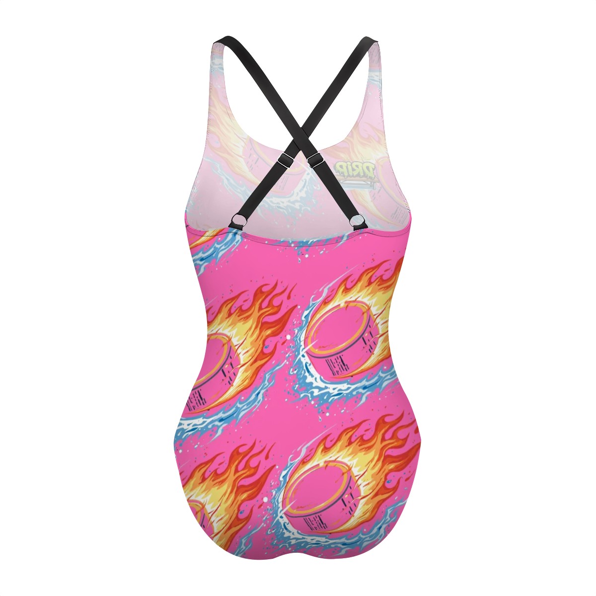 Cross-Back One Piece Swimsuit Women - Flamin Hockey Pucks Hot Pink