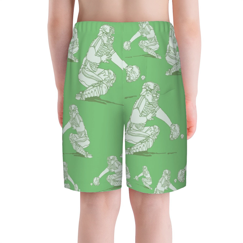 Youth Swim Shorts - Baseball Catcher Clove Green