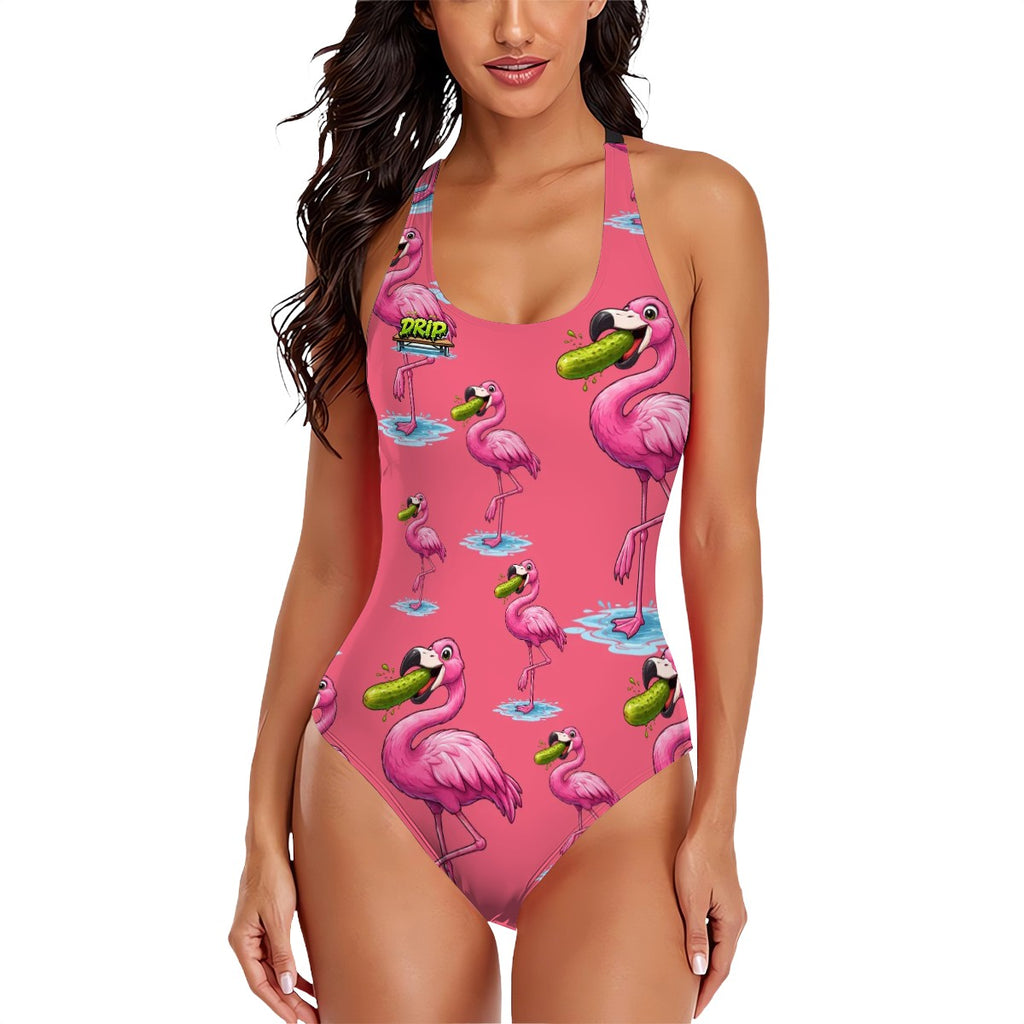Cross-Back One Piece Swimsuit Women - Flamingo Pickle Pink