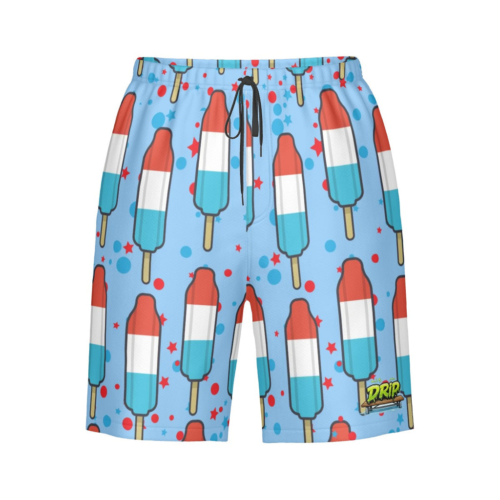 Men/Teen Swim Shorts - Red White and Blue Pop Blue