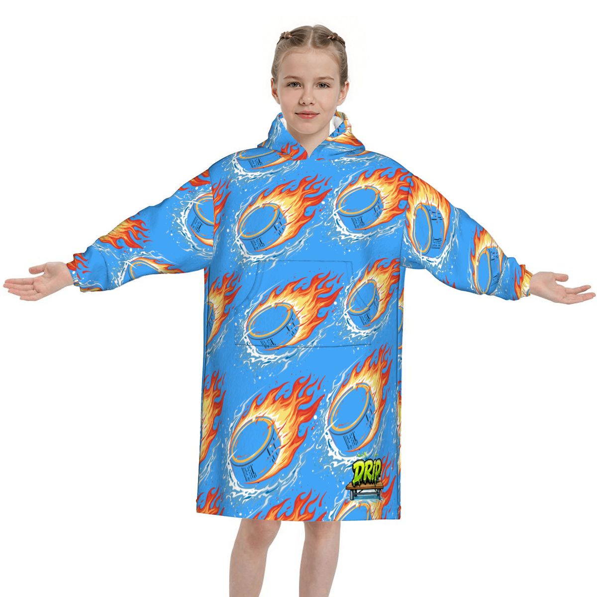 Youth Blanket Sweatshirt - Flamin Hockey Pucks Blue
