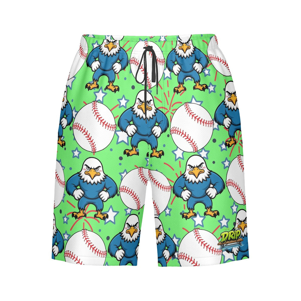 Men/Teen Swim Shorts - Stars and Strikes Hot Green