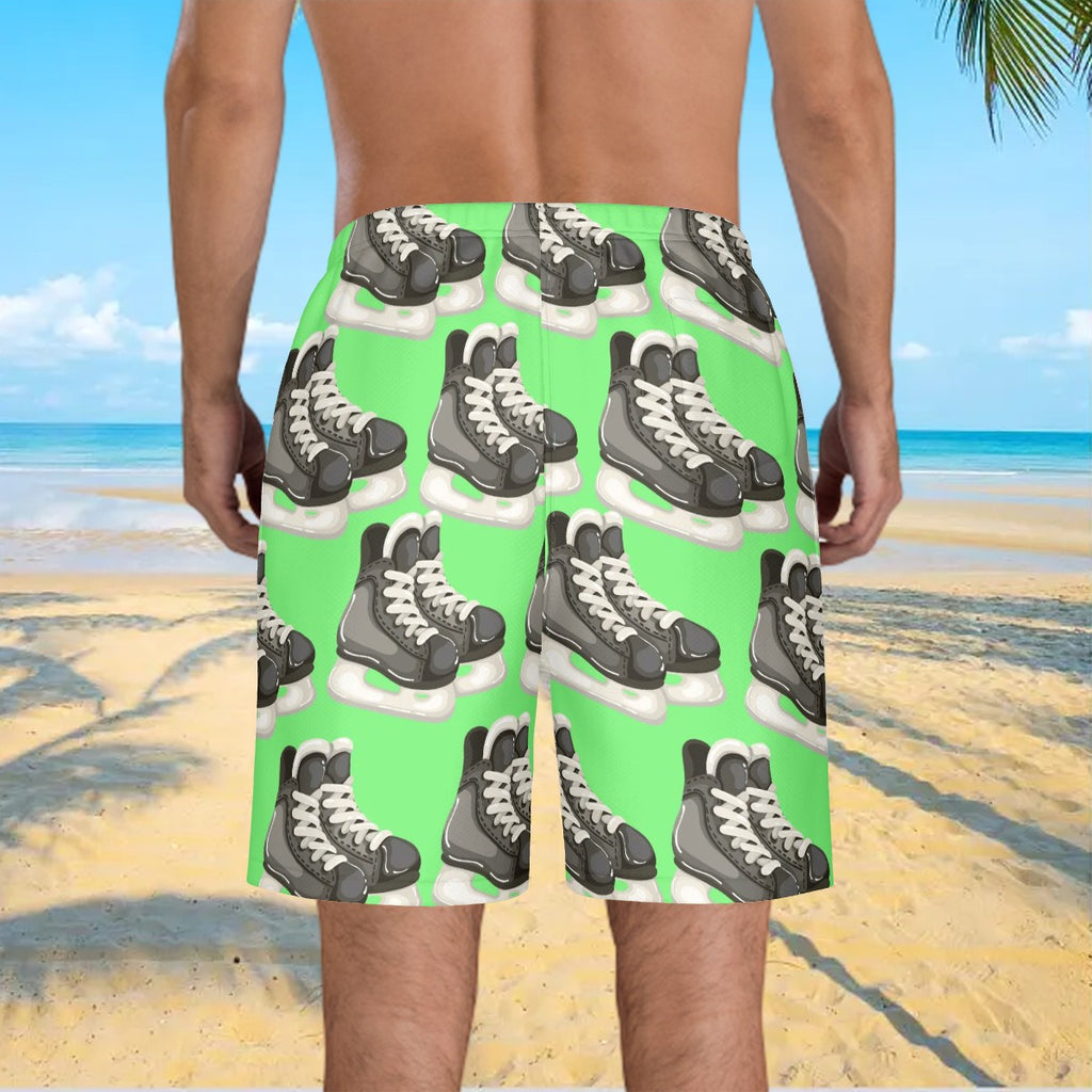 Men/Teen Swim Shorts - Hockey Skates Hot Green