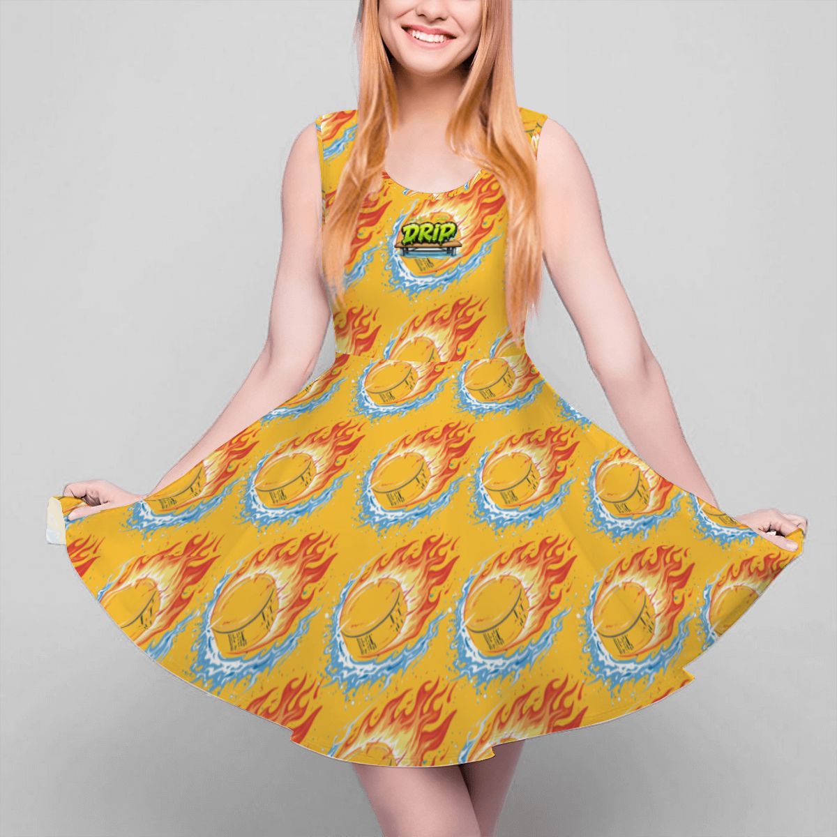 Women's Game Day Dress - Flamin Hockey Pucks Gold