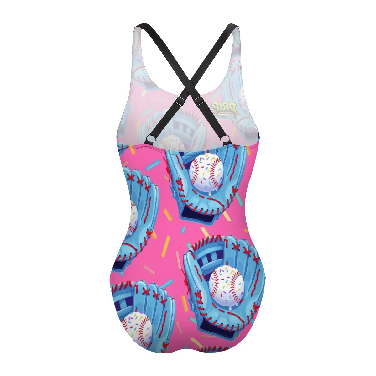 Cross-Back One Piece Swimsuit Women - Baseball Sprinkles Drip Hot Pink