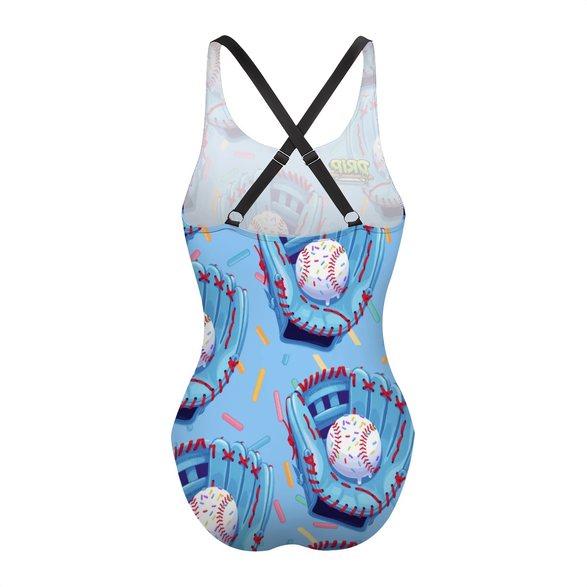 Cross-Back One Piece Swimsuit Women - Baseball Sprinkles Drip Ice Blue