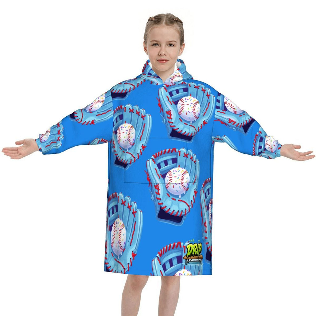Youth Blanket Sweatshirt - Baseball Sprinkles Drip Dark Blue