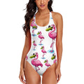 Cross-Back One Piece Swimsuit Women - Pickle Flamingo White