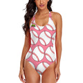 Cross-Back One Piece Swimsuit Women - Classic Baseball Pink