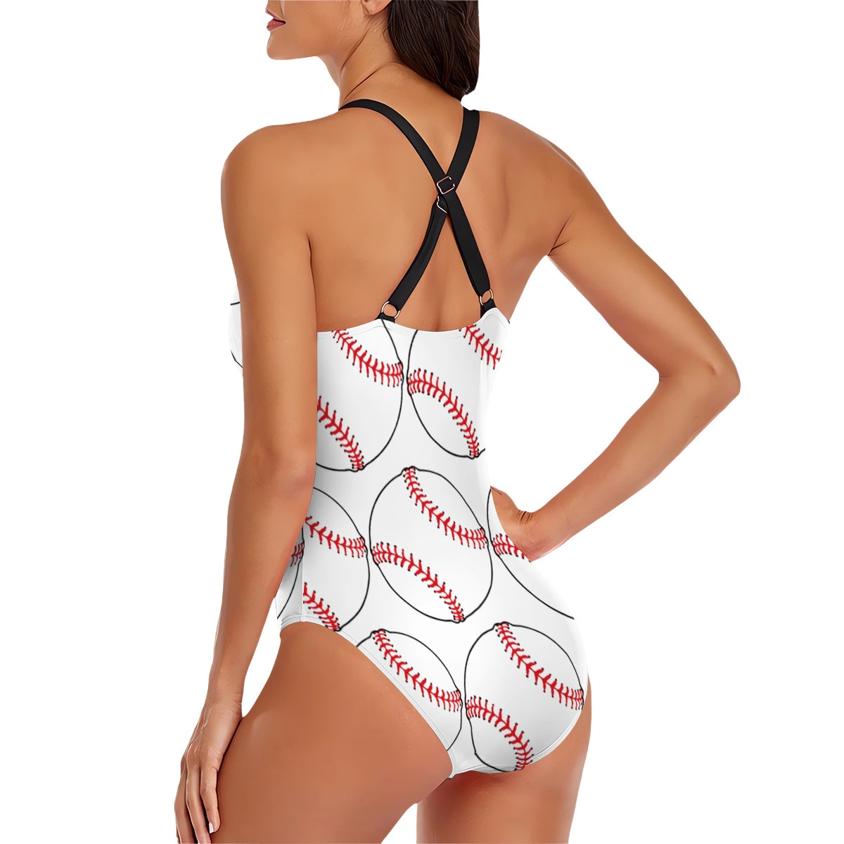 Cross-Back One Piece Swimsuit Women - Classic Baseball White