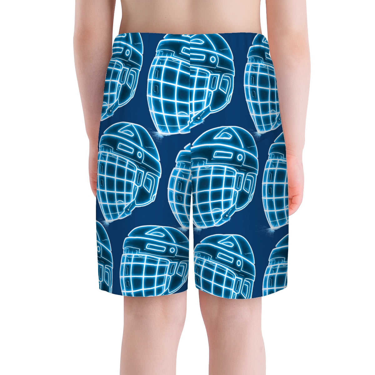 Youth Swim Shorts - Hockey Helmet Neon Blue Midnight