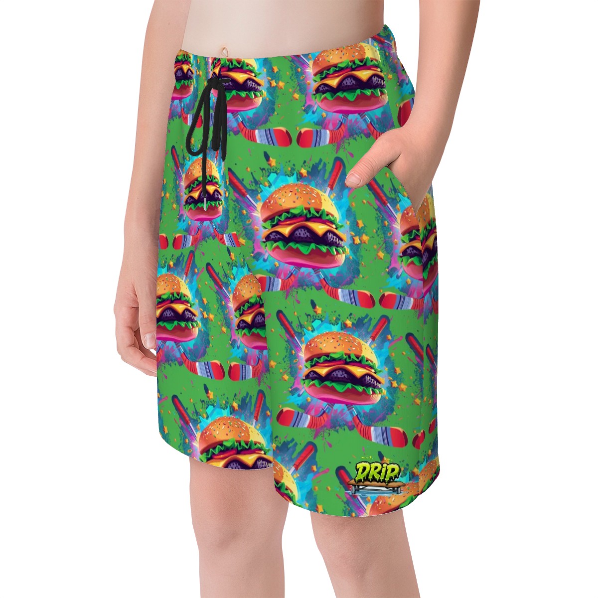 Youth Swim Shorts - Cheeseburger and Hockey Sauce Green
