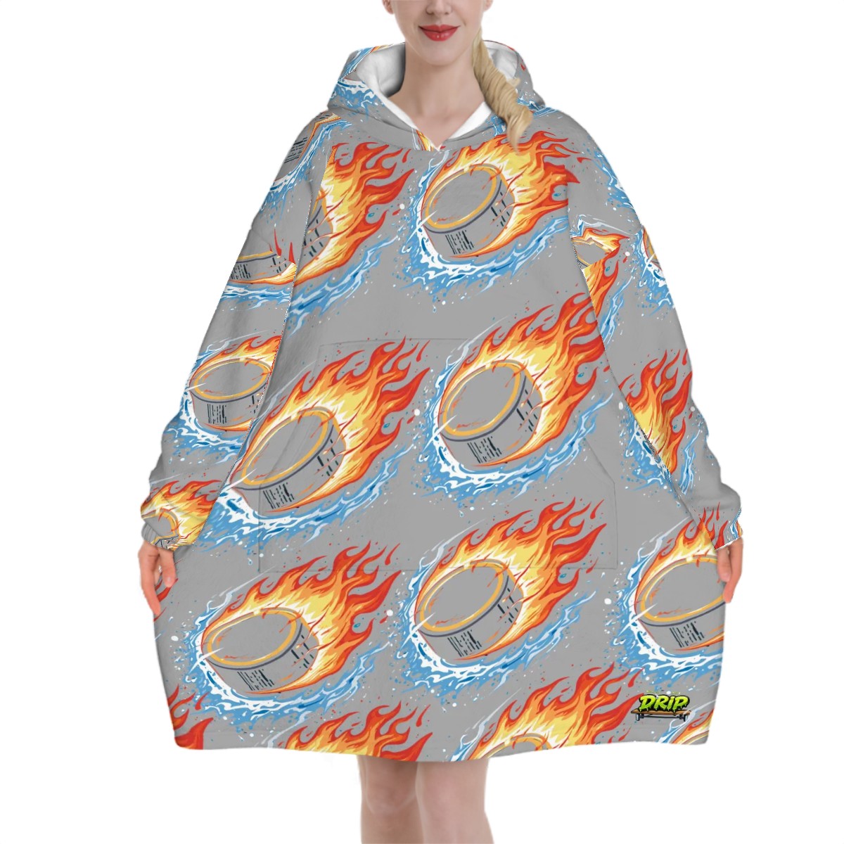 Adult Blanket Sweatshirt - Flamin Hockey Pucks Grey