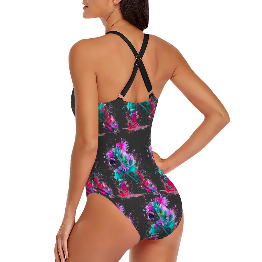 Cross-Back One Piece Swimsuit Women - Hockey Drip Flo Charcoal
