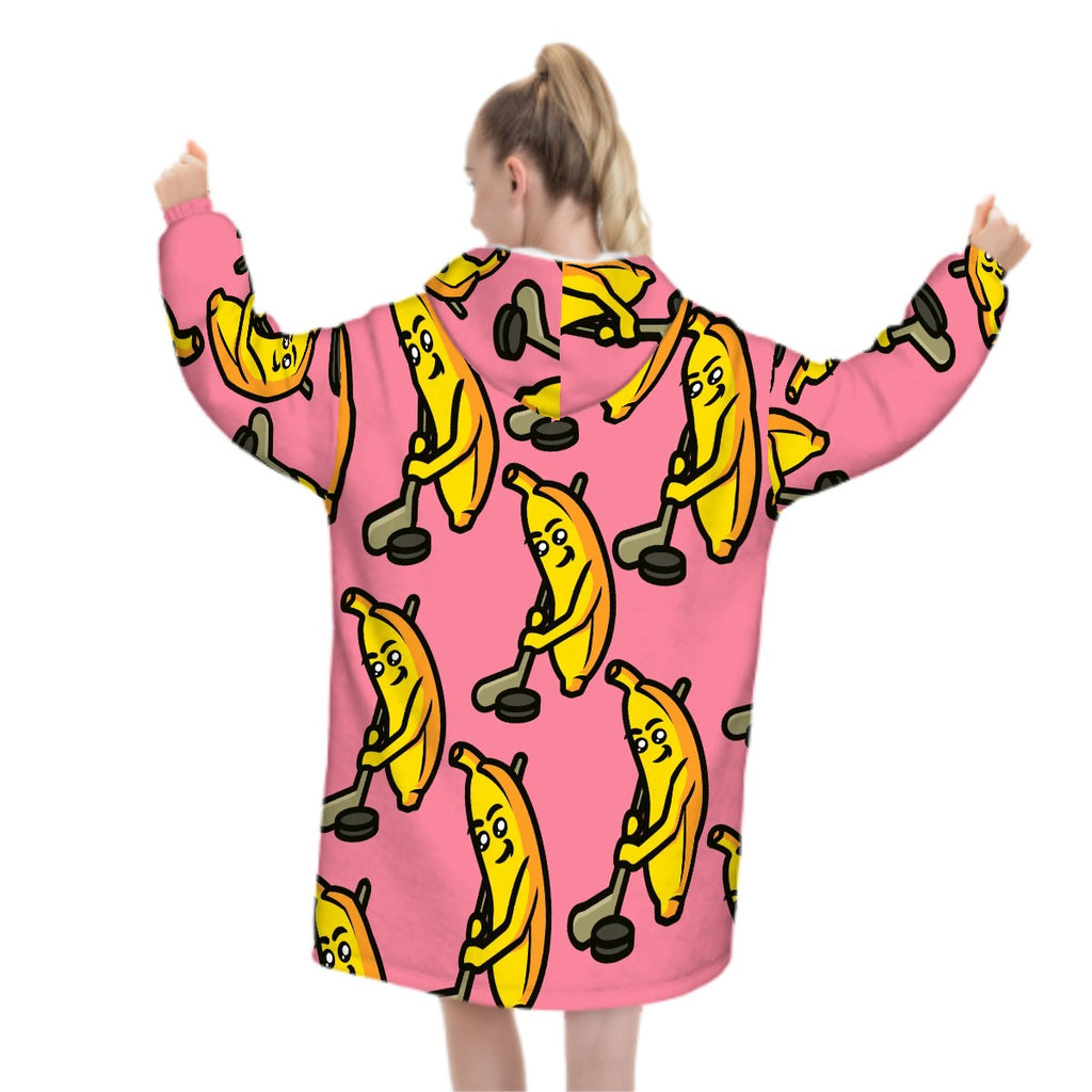 Adult Blanket Sweatshirt - Bananas for Hockey Pink