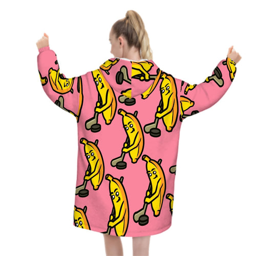 Adult Blanket Sweatshirt - Bananas for Hockey Pink