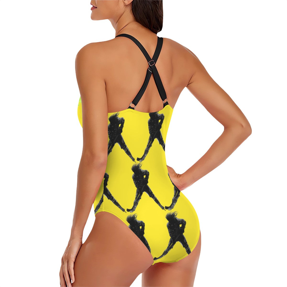 Cross-Back One Piece Swimsuit Women - Hockey Lettuce Hair Flo Yellow