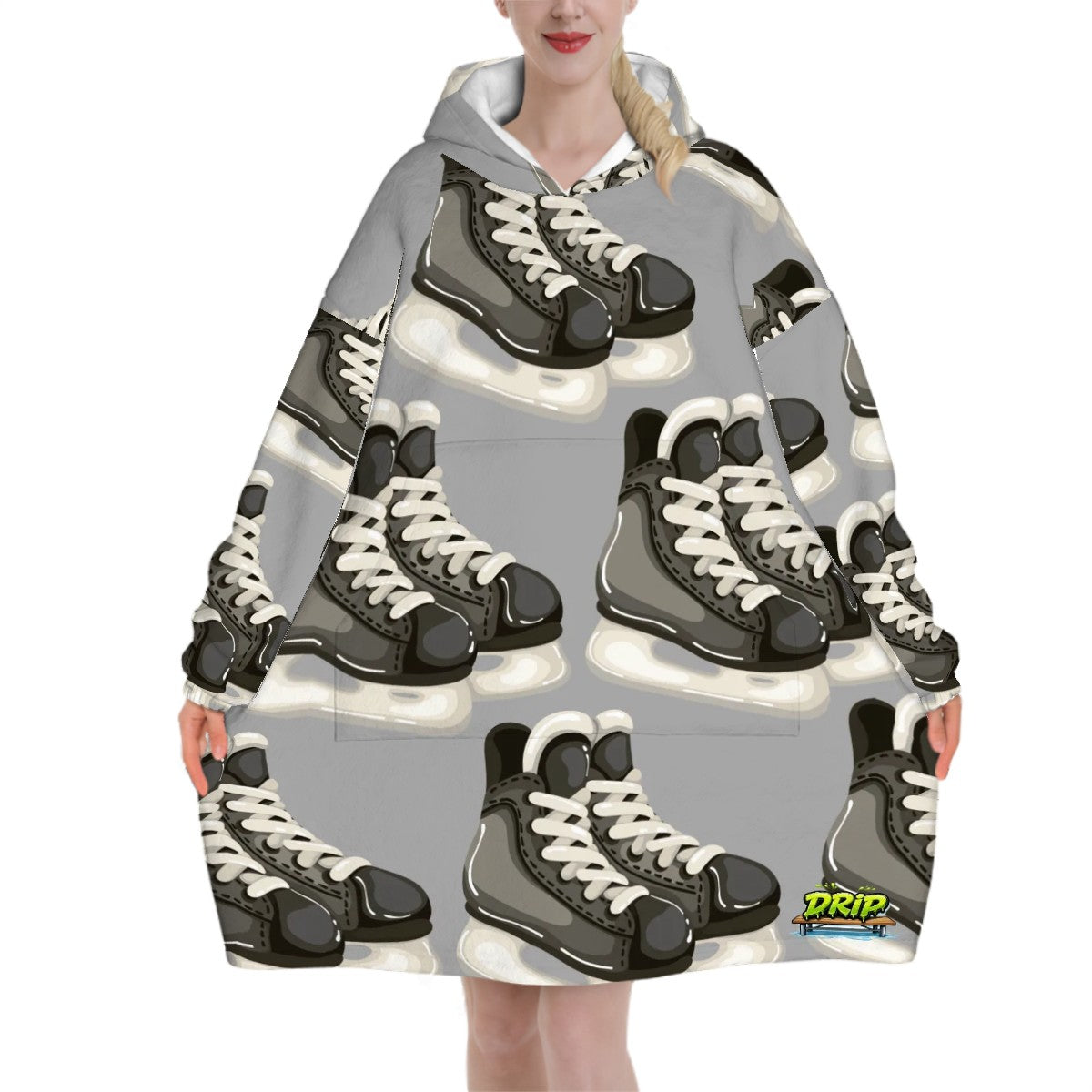 Adult Blanket Sweatshirt - Hockey Skates Grey