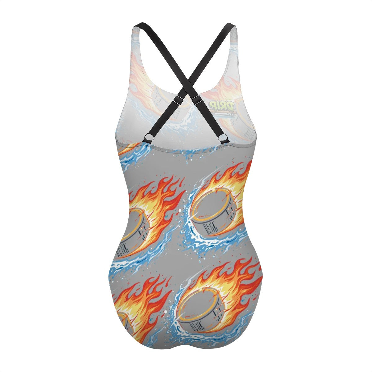 Cross-Back One Piece Swimsuit Women - Flamin Hockey Pucks Grey