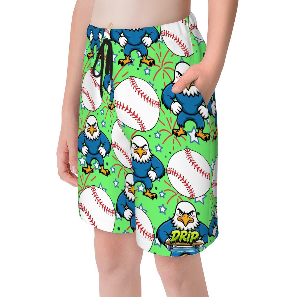 Youth Swim Shorts - Stars and Strikes Hot Green