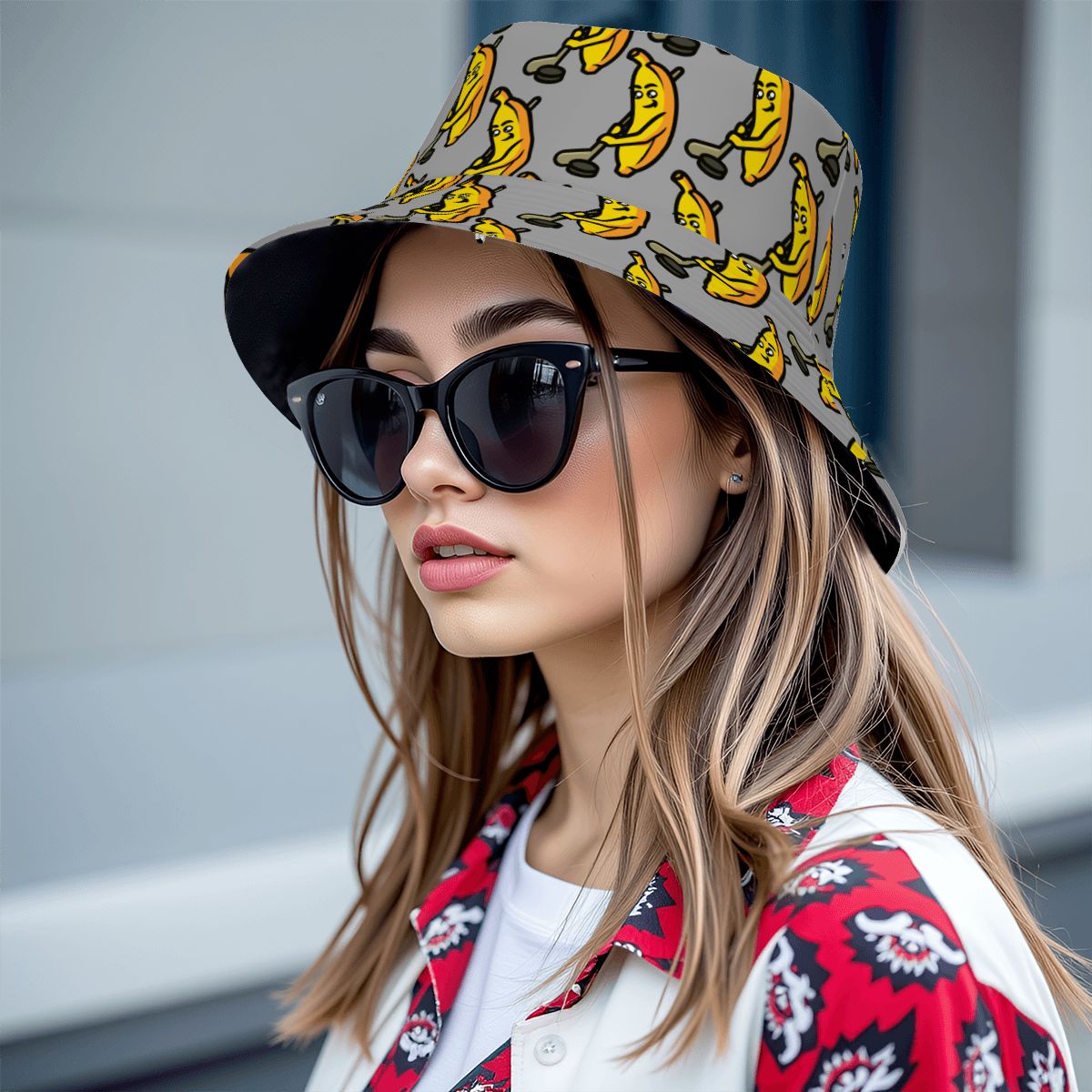 Drip Bucket Hat - Bananas for Hockey Grey