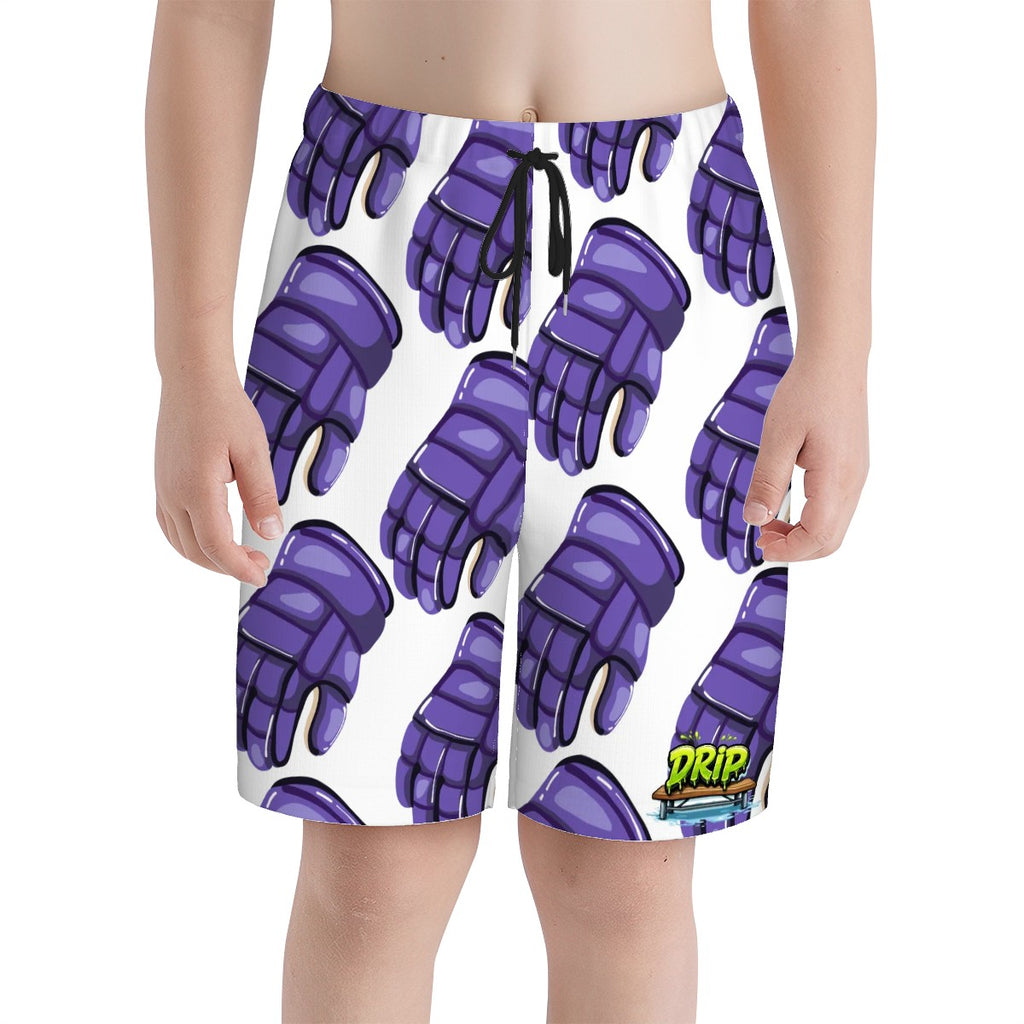 Youth Swim Shorts - Purple Hockey Gloves White